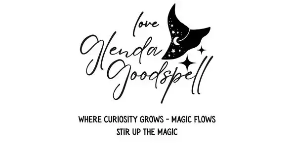 Glenda Goodspell signature logo with magical witch illustration and the Sparkle & Spell Co. catchphrase “Where curiosity grows, magic flows – Stir up the magic.”