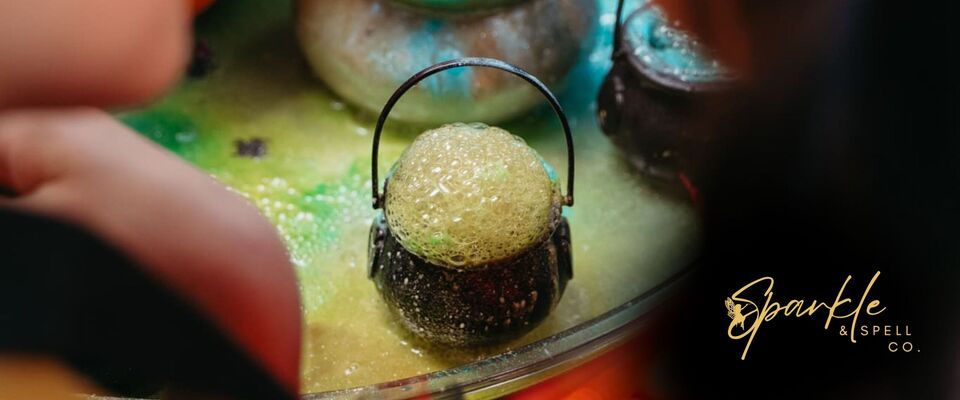 Sparkle & Spell Co. magical potion kits displayed at a whimsical potion table, handmade sensory play magic for children and families in New Zealand
